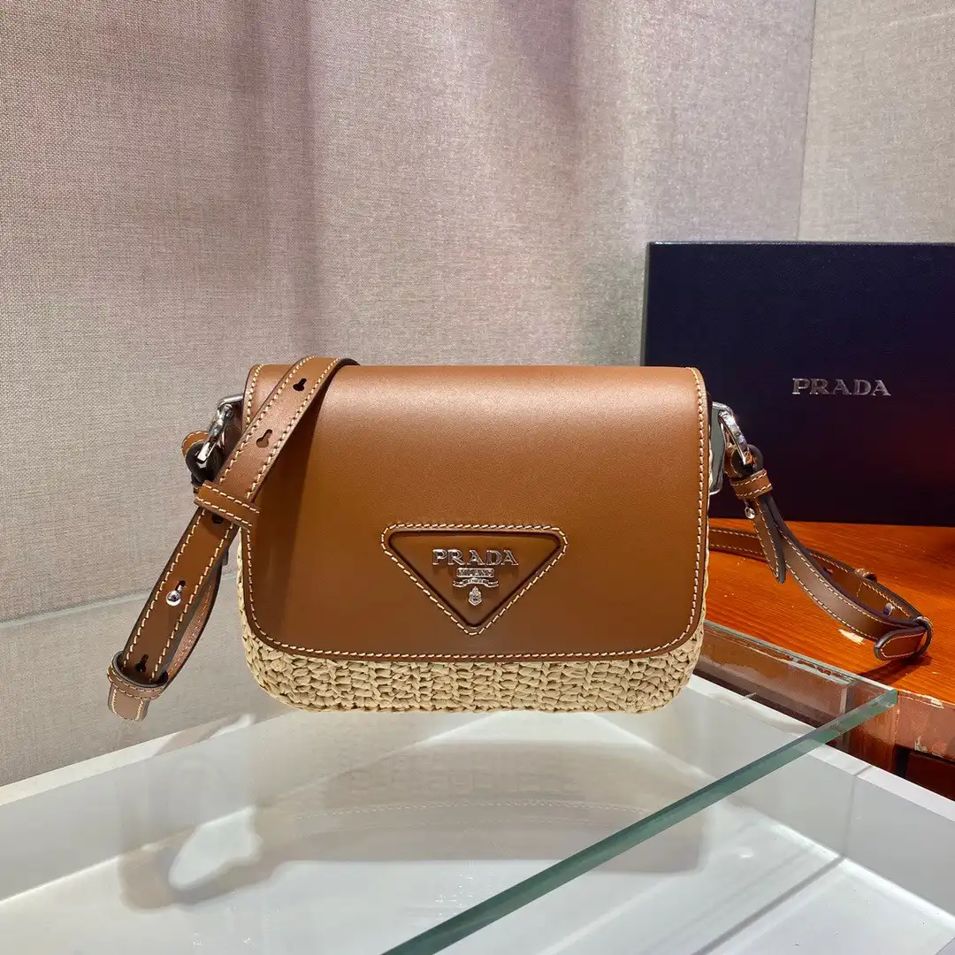 Bagsoffer PRADA Raffia and Leather Shoulder Bag 0203