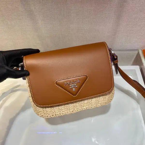 Bagsoffer PRADA Raffia and Leather Shoulder Bag 0203